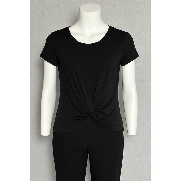 Candie’s Knot-Front Scoop Tee Women M Black Soft Stretch Casual Minimalist Basic - Picture 2 of 8
